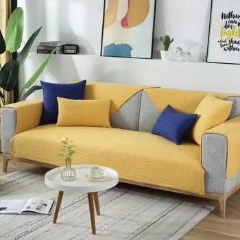 Sofa Cushion for All Seasons, Cotton Fabric Anti-slip Cushion, Simple Modern Solid Wood Nordic Sofa Cover, Sofa Towel Cover 70*70