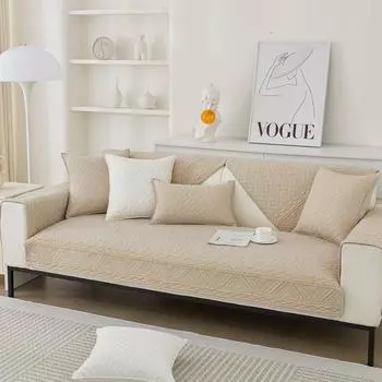 Sofa Cushion Four Seasons Non-Slip Pure Cotton Simple Modern Universal Pure Cotton Solid Color Cushion Cover Cloth Summer Sofa Cover Slipcover 70*70cm