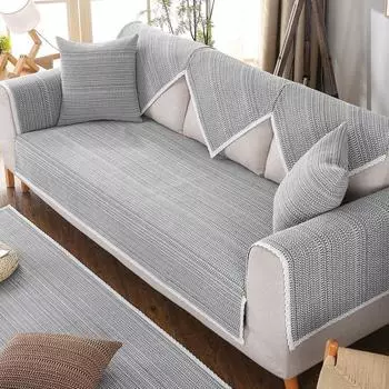 Sofa Cushion Linen Cotton Linen Non Slip Four Seasons Universal Seat Cushions Nordic Simple Modern Summer Suit Cover Full Covered Sesame Dot-Lace Ash 70*50