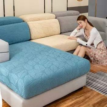 Sofa Cushion Simple and Modern Fabric Craft Non-Slip Cushion All Year Round Neutral Universal All-Inclusive Universal Sofa Cover Cover Cloth Sofa Hat Leaf-Blue 45*45cm pillow cover + core