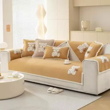 Sofa Cushion Winter Plush Thickened Non-Slip Milk Fiber Cream Style Sofa Cover Cover Cloth Cushion 70*70cm