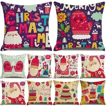 Sofa pillowcase Santa Claus cartoon print holiday gift home soft decoration does not include pillow core 45*45cm