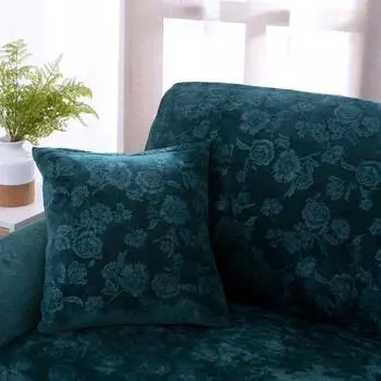 Sofa Stretch Velvet Cover Couch Loveseat Slipcover Home Embossing Flower Nonslip 1pc Green PillowcaseOnly,45x45cm