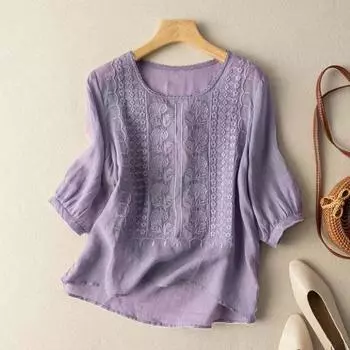 Sofe Повседневная кружевная крючком с половиной рукавом Женская летняя Повседневная блузка с вышивкой и рукавами с круглым вырезом XXXL белый