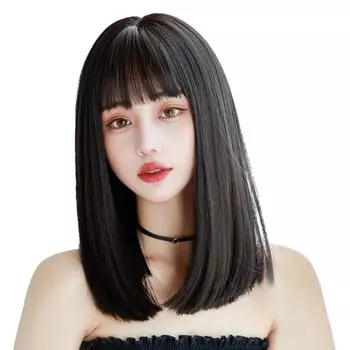Sofeiyan Black Full Small Heat Полный парик с сеткой, полудлинный, средний, прямой, натуральный, волосы, дамы, дамы, парик, лицо, устойчивый, (Черно-коричневый)