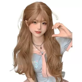 Sofeiyan Длинные вьющиеся волны Малый тепловой полный маленький парик для лица Сетка в комплекте Парик, Волосы, Перманент, Натуральный, Лицо, Милый, Устойчивый, Повседневный, Харадзюку, Косплей,