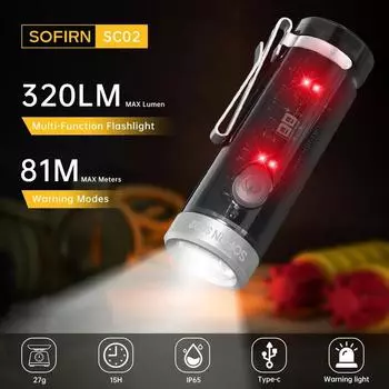 Sofirn SC02 Mini EDC 330lm 90 CRI Светодиодный фонарик USB C Перезаряжаемый фонарик Брелок Лампа Боковой фонарь с индикатором RGB