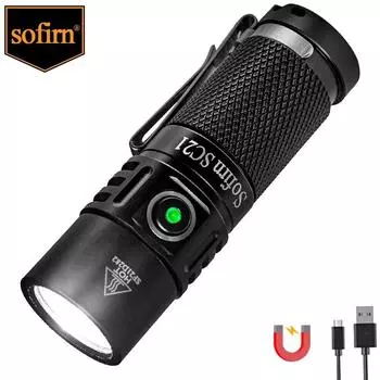 Sofirn SC21 Перезаряжаемый светодиодный фонарик USB C 16340 Мини-фонарик 1000LM LH351D 90CRI с магнитным хвостом 5000K чёрный