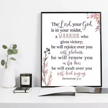 Софония 3:17 настенное искусство Писания «Тот, кто обитает в приюте», библейский стих, холст, картина, постер для вашего христианского домашнего декора 21x30cm No Framed