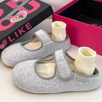Soft and cute flat-soled single shoes for women to wear in 2024 winter new Velcro one-pedal casual soft-soled bag head half-drag cotton shoes 35