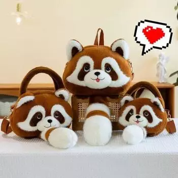 Soft Animals Raccoon Bag Cartoon Animal Raccoon Shoulder Bag Plush Raccoon Backpack Zoo Gift S