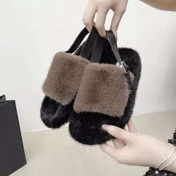 Мягкая верхняя одежда тапочки Мао Мао женские зимние 2024 новые нишевые модные тапочки Мао высокого класса 35 чёрный