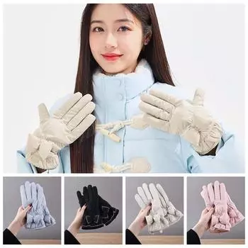 Soft Bow Anti-cold Mittens Finger Mittens All-Match Satin Windproof Gloves Winter чёрный