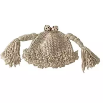 Soft Breathable Baby Braid Wig Hat Elastic Windproof Baby Woolen Cap Brimless Korean Style Newborn Headgear Autumn