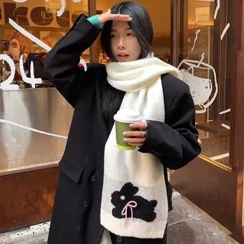 Soft Cartoon Thick Shawl Warmer Long Scarf Cute Rabbit Knitted Scarf Christmas белый