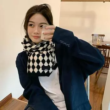 Soft Casual Warm Winter Neck Wrap Thicken Knitted Lattice Korean Style Shawl Women Scarf red