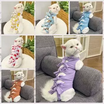 Soft Cats Sterilization Clothes Breathable Kitten Weaning Jumpsuit Cat Recovery Suit After Surgery M красный