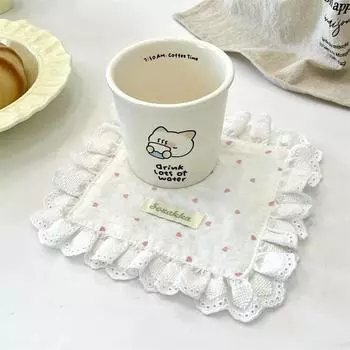 Soft Cup Mat Heart Western Food Mats New Table Cotton Napkins Wedding Decoration Pink-20*20 cm