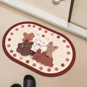 Soft diatom mud cartoon cute bathroom non-slip foot cushion household toilet door mat toilet door absorbent floor mat 40X60cm 15.7X23.6in
