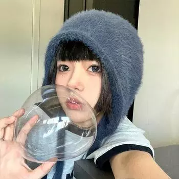 Soft feel glutinous/cute wool hat stack hat women s ear protection integrated hat lace-up warm net red bag head hat M56-58cm красный