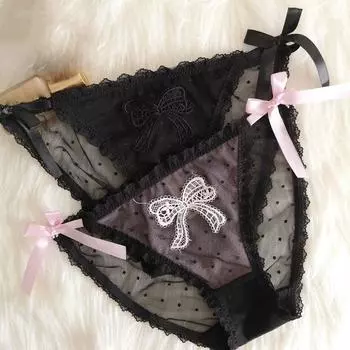 Soft Female Cotton crotch Lace Low-waist Bow Underpants Women Thong Sexy Briefs Bandage Panties L