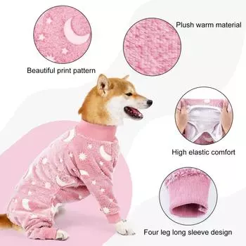 Soft Flannel Dog Pajamas Jumpsuit Winter Warm Dog Clothes 4 Legs Dogs Pajamas For Medium Large Dogs Bone Moon Pattern Dog Coats XS серый