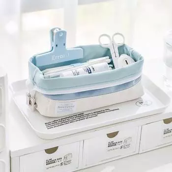 Soft Foldable Pencil Case Large Capacity Pencil Bag Student Stationery синий