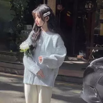 Soft Glutinous Gentle Blue Sweater Female Fall and Winter Inner Wear Base Knitwear Tops 2025 New Arrival Fancy Winter Water Blue 2XL(Suggested 65.00 kg-75.00 kg)