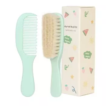 Soft Hair Wool Brush And Comb Set Finest Bristles Baby Hair Brush Infant Body Massage Brush Bathtub Soothing Brush Travel Gear