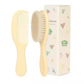 Soft Hair Wool Brush And Comb Set Finest Bristles Baby Hair Brush Infant Body Massage Brush Bathtub Soothing Brush Travel Gear