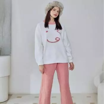 Soft Half Side Velvet Autumn and Winter New Style Cute and Sweet Outer Pajamas for Women s Home Clothes One Size