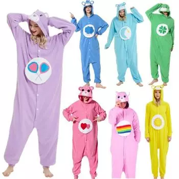 Soft Heart Bear Fleece Jumpsuit, Cozy Winter Onesie Pajamas for Adults, Animal Themed Kigurumi Sleepwear with Hood, Perfect Loungewear Halloween Gift S синий