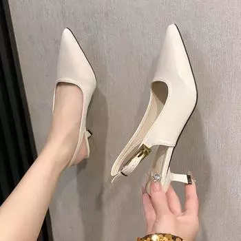 Soft leather bag head sandals women s thin heels spring and summer new single shoes medium heel pointed high heels women 35