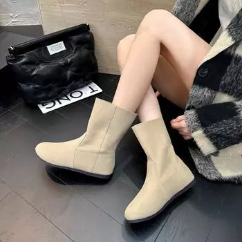 Soft leather big-headed short boots women s literary and retro flat-bottomed single boots 2025 autumn and winter new fashion trend versatile Martin 35 коричневый
