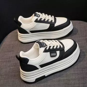 Soft leather breathable thick-soled white shoes women s versatile autumn 2024 new sports lightweight casual black and white panda board shoes 35