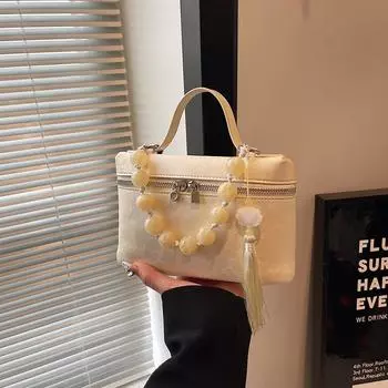 Мягкая кожаная потрескавшаяся сумка в китайском стиле с бисером, сумка через плечо, улучшенная текстура