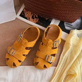 Soft Leather Edition~ Retro Trend Versatile Outer Wear 2025 Summer New Fashion Versatile Casual Roman Boken Sandals 35