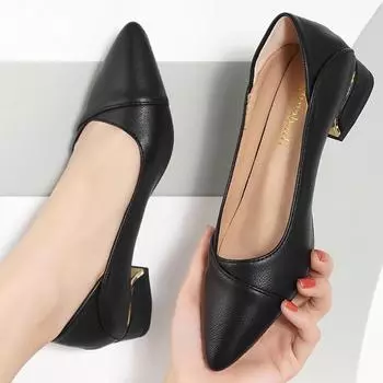 Soft leather fashion single shoes women s flat 2025 new shoes women s soft sole medium heel women s shoes spring and autumn thick heel versatile l 35