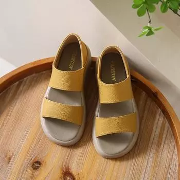 Soft leather flat sandals women s summer new retro round head women s shoes two wear light shoes 35
