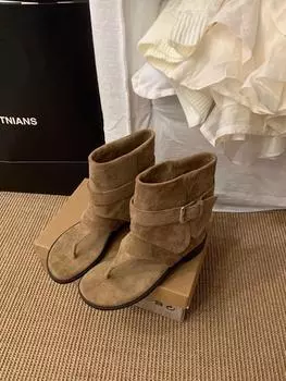 Soft leather herringbone toe sandals women s summer new soft flat-soled cool boots loose sleeve warehouse tube short boots 35 хаки