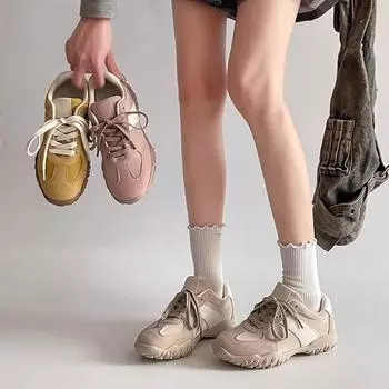 Soft leather inner height increase color matching German training shoes 2025 new super fire breathable versatile casual women s sports Forres 35 бежевый