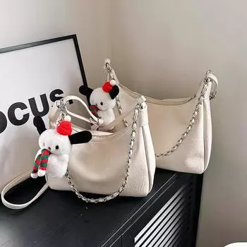 Мягкая кожаная сумка большой вместимости, женская, новинка 2024 года, весна-лето, универсальная, сумка через плечо, подмышечная цепочка, сумка-мессенджер для поездок на работу, сумка-пельмень