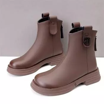 Soft leather Martin boots women s 2024 new flat-bottomed flat-heeled thin short boots thin boots 35