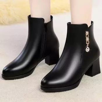 Мягкие кожаные туфли из хлопка для матери, женские зимние ботинки на среднем каблуке, толстые сапоги, женские бархатные сапоги, женские короткие сапоги, женские сапоги из хлопка для женщин среднего возраста 35