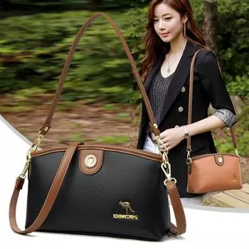 Soft Leather One Shoulder Crossbody Portable Small Square Bag Mother синий
