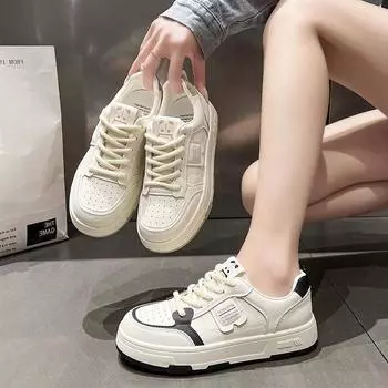 Soft leather platform white shoes women s 2025 spring new women s shoes Korean version fashionable versatile wear-resistant sports and leisure shoes 35