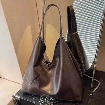 Мягкая кожаная ретро-сумка женская модная большая вместительная сумка через плечо на подмышку повседневная сумка-тоут для поездок на работу коричневый