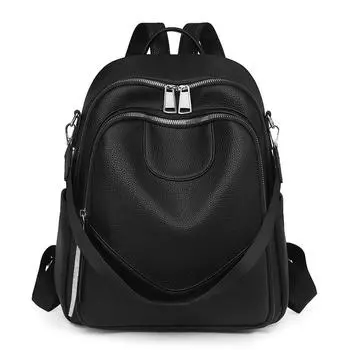 Soft Leather Simple and Large-capacity Backpack for Travel and Commuting чёрный