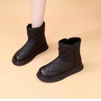 Soft leather snow boots women s winter 2024 new thick-soled short boots women s waterproof and non-slip thickened Northeast warm cotton boots 35 хаки