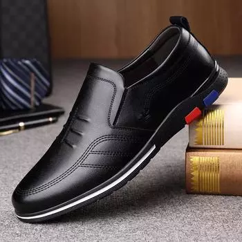 Soft leather soft sole low-top casual leather shoes men s Korean version trendy men s shoes business leather shoes trendy driving shoes broken siz 38 чёрный
